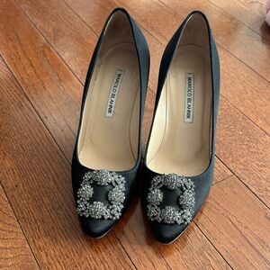 Manolo Blahnik Black Heels with Crystal Buckle